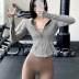 cremallera color sólido con capucha deportes manga larga alta elasticidad yoga outwear NSYWH139369