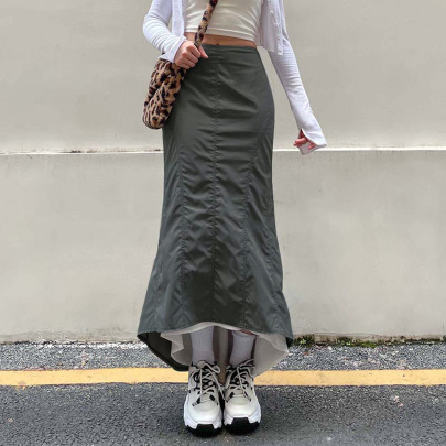 Casual Irregular High Waist Slim Solid Color Mermaid Skirt NSYDL139377