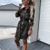 PU leather single-breasted lapel tie long-sleeved dress NSYDL139381