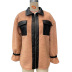 chaqueta cálida de lana de cuero de color sólido de manga larga con costuras NSYDL139389
