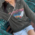 zipper printed lapel casual loose long-sleeved sweatshirt NSGXF139402