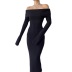 one-shoulder long sleeve slim solid color knitted dress NSGXF139404