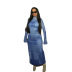 denim print long-sleeved long sleeve sheath dress NSDLS138172