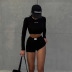 solid color Knitted round neck long-sleeved top short shorts two-piece set NSFLY138177