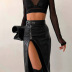 solid color high waist PU irregular zipper skirt NSMG138191