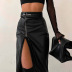 solid color high waist PU irregular zipper skirt NSMG138191