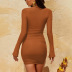 solid color halter mesh pleated sheath dress NSHT138199