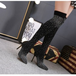 High-heeled Rhinestone Pointed-toe Over-the-knee Boots NSZLX138210