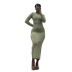 solid color round neck long sleeve high waist reverse wear slim long dress NSMG138226
