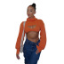 solid color high-neck long-sleeved open chest vest crop top NSMG138231