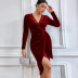 solid color v-neck irregular mid-length prom dress NSYSQ138244