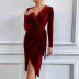 solid color v-neck irregular mid-length prom dress NSYSQ138244