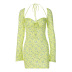 slim hanging neck long-sleeved floral print dress NSLGF138251