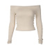 solid color slim one-word neck side hollow long-sleeved top NSLGF138252