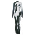 printing slim back zipper round neck long sleeve reversible dress NSHTL138279