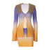 gradient color printing stitching long-sleeved top sheath skirt set NSLGF138285