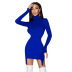 solid color high-neck long-sleeved sheath dress NSMG138292