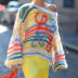 rainbow contrast color striped loose pullover sweater NSLJ138310