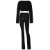 solid color slit flared pants long-sleeved round neck top lounge set NSLJ138314