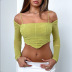 solid color see-through fishbone square neck mesh cropped top NSHT138316