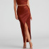 solid color satin high slit high waist pleated sheath skirt NSHT138317