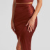 solid color satin high slit high waist pleated sheath skirt NSHT138317