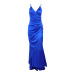 vestido tubo plisado con escote en V de satén de color liso NSHT138318