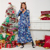 Christmas print V-neck long knitted waist dress NSHYG138325