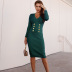 solid color Slim fit V-neck double-breasted knitted dress NSHYG138328