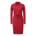 solid color Mid-length long-sleeved slim knitted dress NSHYG138329