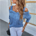 suéter de manga larga con hombros descubiertos en color liso NSMMY138341