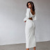 solid color hollow out long sleeve long dress NSCBB138349