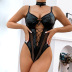 solid color PU mesh stitching tie one-piece underwear with hanging neck NSMXF138353