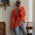 solid color cotton and linen loose V-neck long sleeve sweater NSHML138363