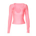 solid color long-sleeved hollow-collar T-shirt NSLGF138364