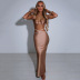 solid color backless bikini long skirt two-piece suit NSHT138373