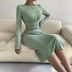 solid color round neck mid-length long-sleeved sheath dress NSYSQ138374