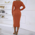 solid color waist long-sleeved knitted mid-length sheath dress NSYSQ138379