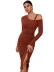 solid color drawstring slit off the shoulder long-sleeved sheath dress NSYSQ138381