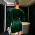 solid color waist pleated v-neck long-sleeved velvet prom sheath dress NSYSQ138382
