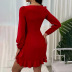 solid color square-neck puff long sleeve ruffled slim dress NSYSQ138383