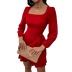 solid color square-neck puff long sleeve ruffled slim dress NSYSQ138383