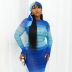 gradient printing round neck long sleeve high waist dress NSMG138392