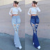 high waist hole ripped flared jeans NSWL138407