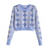 retro knitted Rhombus round neck pullover long-sleeved knitted sweater + high waist short skirt NSZQW138456