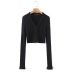 fur edge V-neck knitted long-sleeved cropped cardigan NSZQW138457