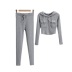 solid color knitted full zipper pocket hoodeie elastic high waist pants set NSZQW138459