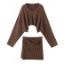 solid color knitted loose bat sleeve short sweater cross sheath skirt set NSZQW138461