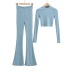 solid color knitted high-neck crop top high waist slim flared pants set NSZQW138462