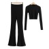 solid color knitted high-neck crop top high waist slim flared pants set NSZQW138462